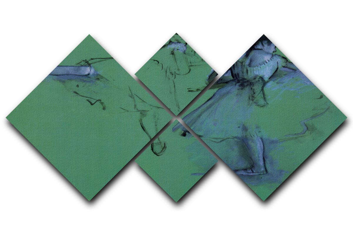 A 4-square multi-panel canvas artwork featuring Degas' Dancers at the Bar 2, showcasing graceful dancers in a vibrant setting.